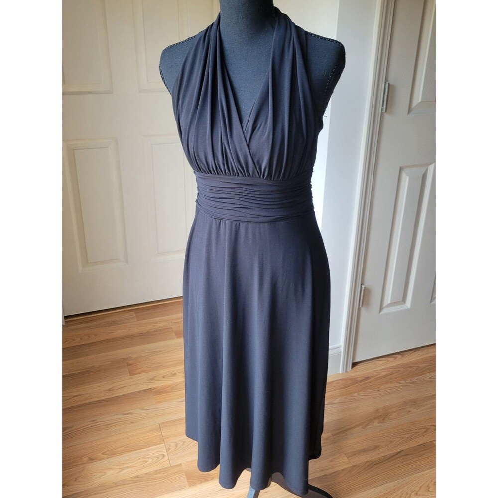 Jones Wear Black Halter Midi Dress with Ruched Waist Size 4
